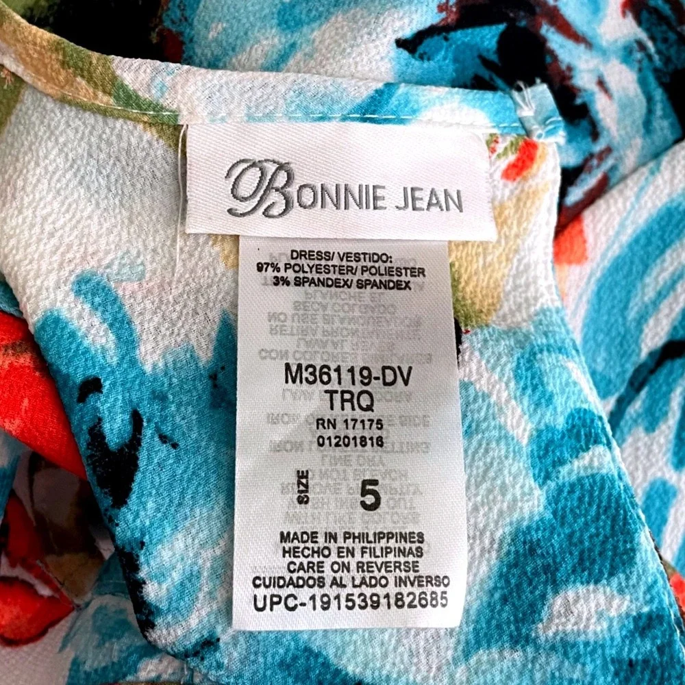 Bonnie Jean Girls Size 5 Floral Dress‎ Blue Orange Watercolor A-Line Sleeveless